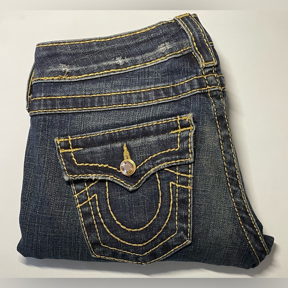 True Religion Disco Billy Straight Leg Jeans Super T Rhinestone Low Rise 26 - Picture 8 of 9